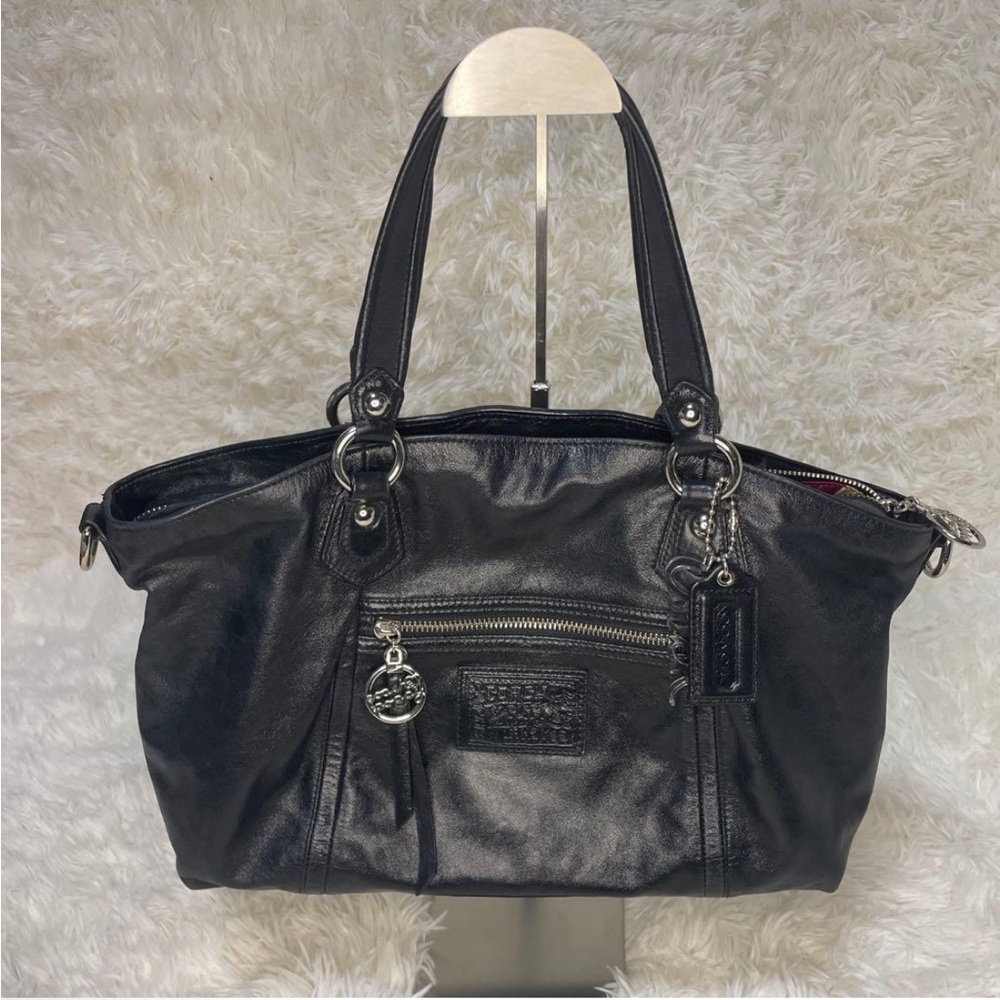 Coach Poppy Legacy Rocker Leather Satchel Stripe Satin Interior - Picture 4 of 11